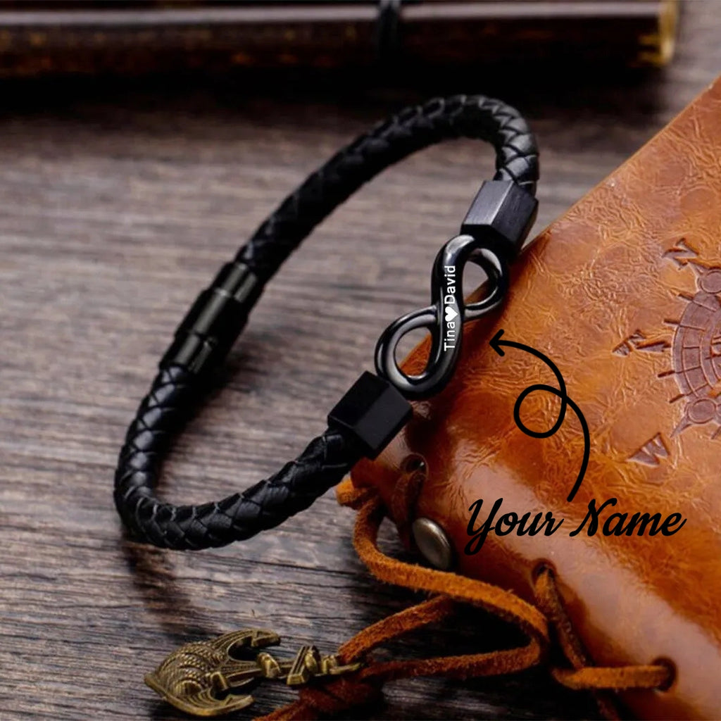 Para Mi Hombre Nombres Personalizados Te Amo Por Siempre Y Para Siempre Pulsera Infinita de Cuero Para Esposo Papá Hijo