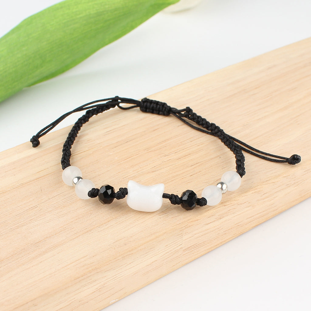 Schwarze Katze Weiße Katze Perlen Handgewebtes Armband für Männer und Frauen
