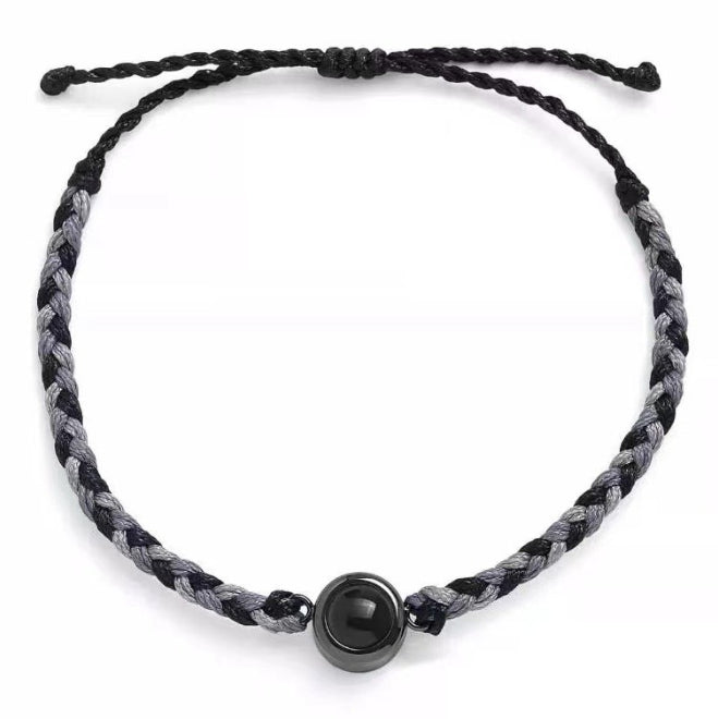 Pulsera redonda de cuerda con cuentas de acero de titanio con proyección de foto de color ajustable