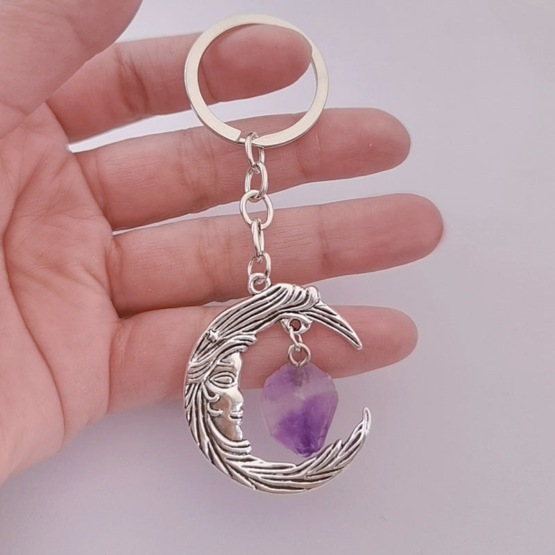 Vintage Moon Natural Crystal Couple Jewelry Moon Pendant Keychain