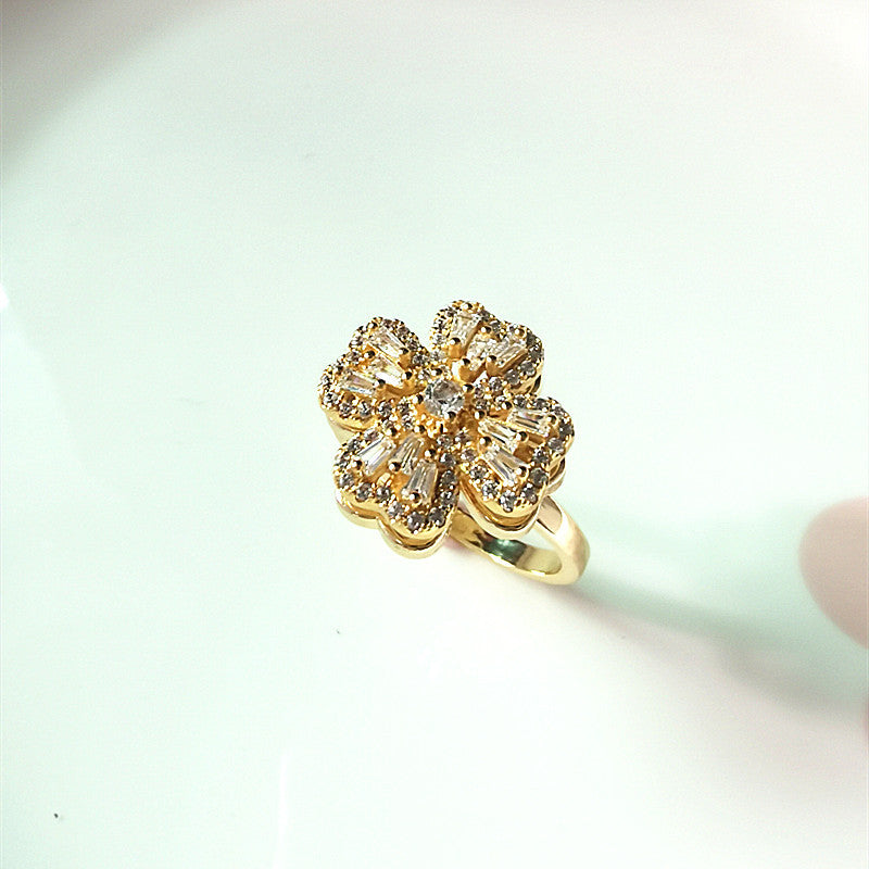 Kupfer drehbarer Ring Mikro-Einlage Fashion Damenring Zeigefingerring