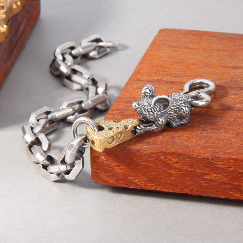 Sterling Silver Vintage Distressed Mouse Bracelet