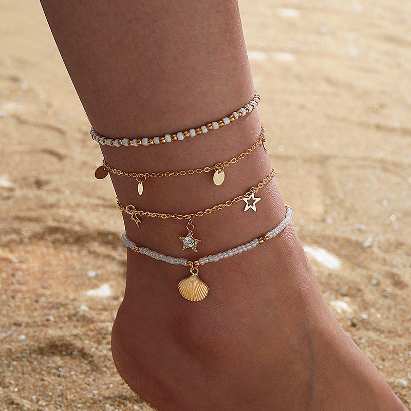Nueva Joyería Aleación Tobillera Doble Capa Amor Círculo Pieza Cadena