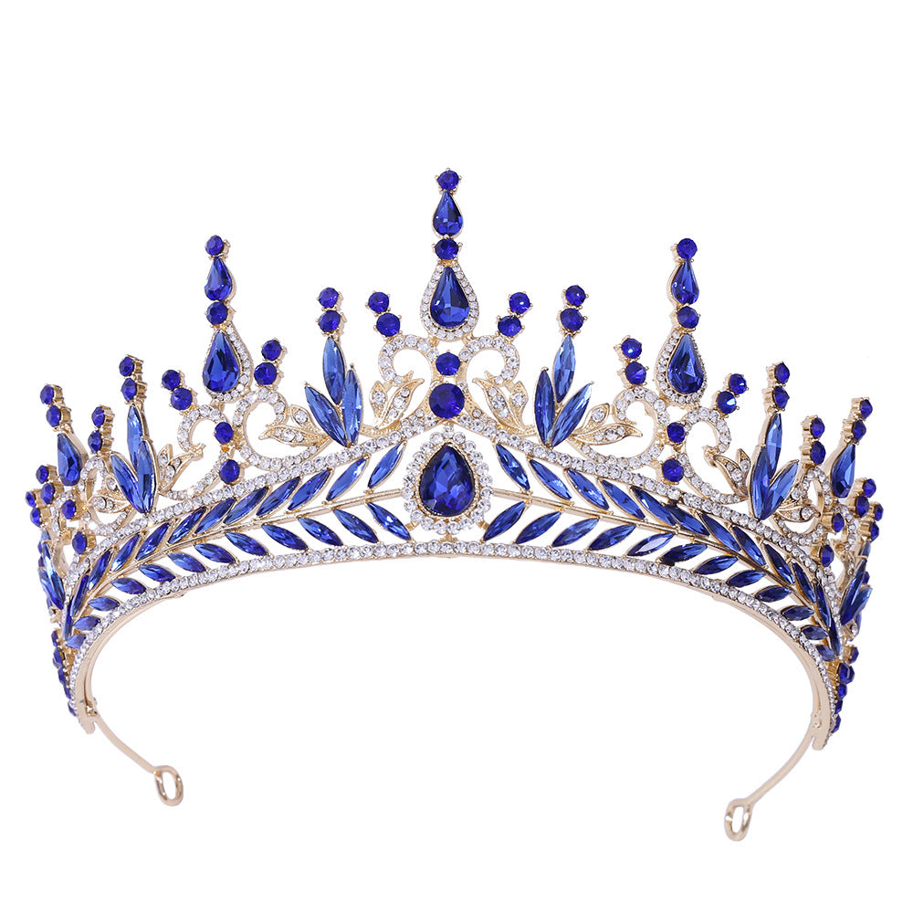 Conjunto de aros para el cabello de boda, corona barroca grande de cristal