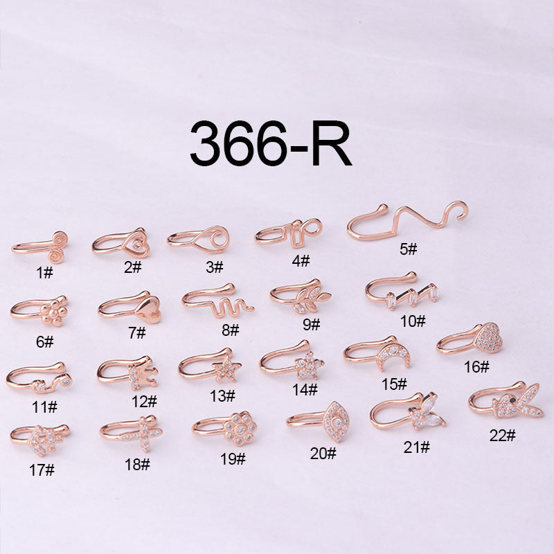 Brass Set Zircon Non-porous Piercing Clip Nose Ring