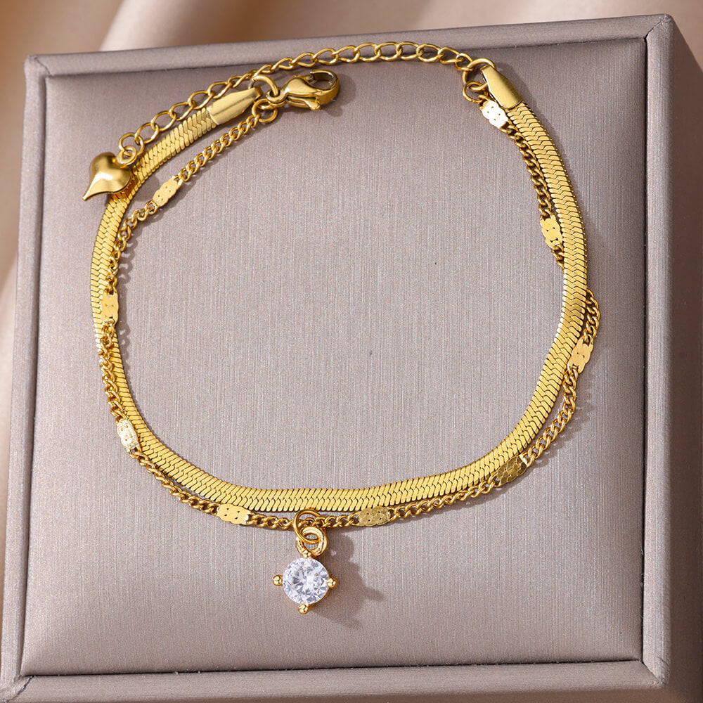 Mode Doppelschicht Schlangenkette Fußkettchen Elegant Strand Edelstahl