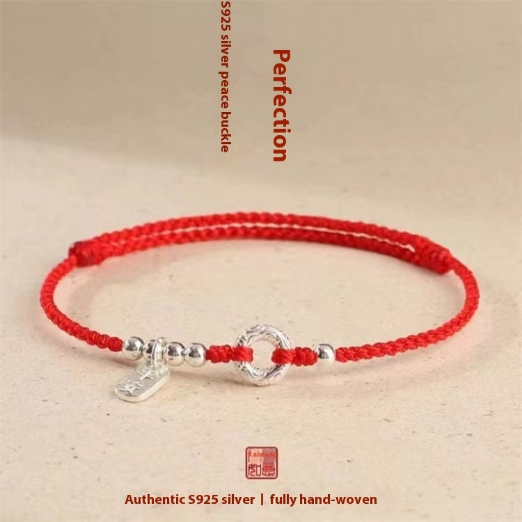 Pulsera de cuerda roja de plata de ley para mujer