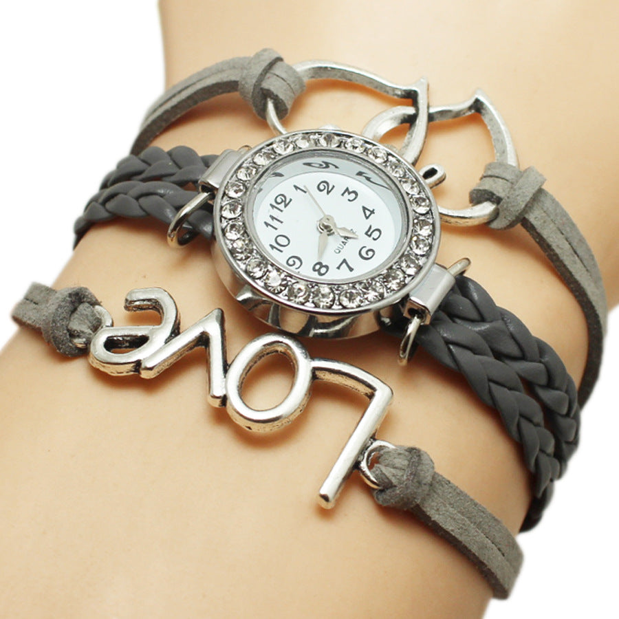 Legierung Liebe Doppelte Herzförmige Liebe Gewebte Mehrschichtige Uhr