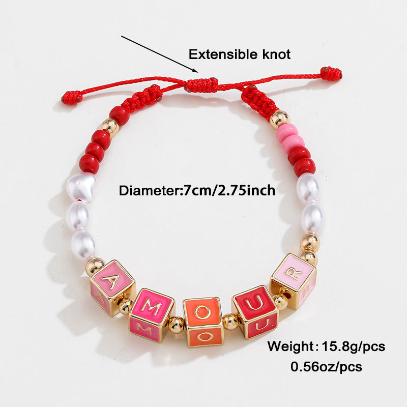 Bunte Perlenkette Original Design Quadratische englische Kombination Armband-Set