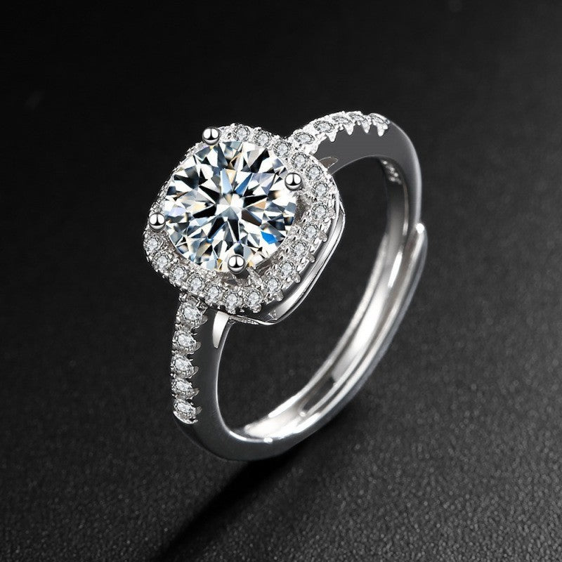 Quadratische Tasche Diamant-Halskette Ringe Ohrstecker Set
