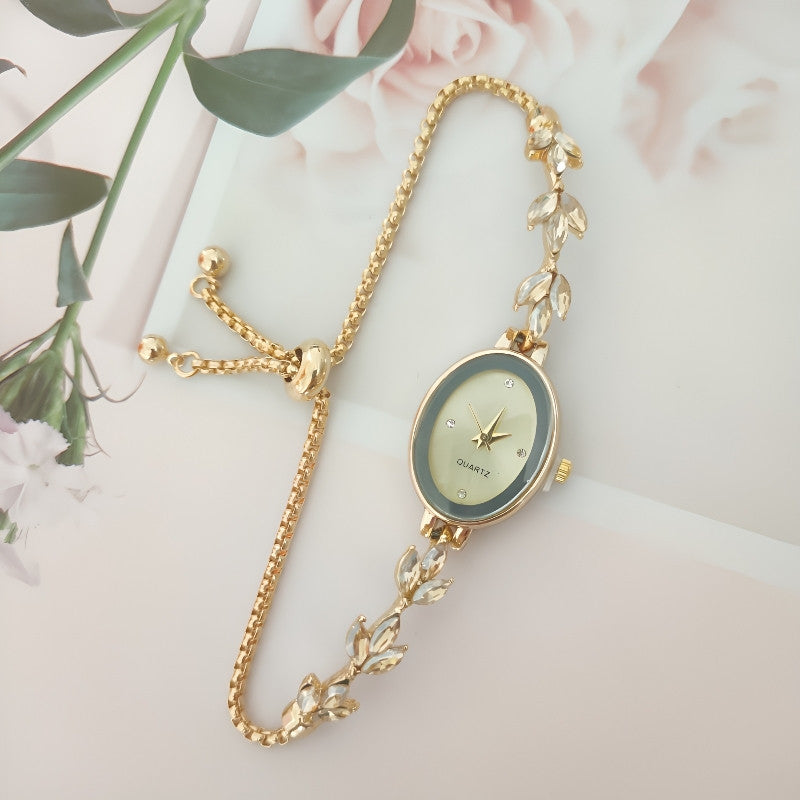 Reloj de pulsera de mujer Wheat Diamond de ajuste libre y tipo pull-out
