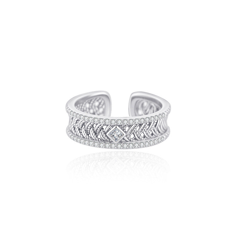Broschen-Gewebe Filigran-Ohrstecker S925 Sterling Silber Leichter Luxus High-End Diamant-besetzt Sandgold