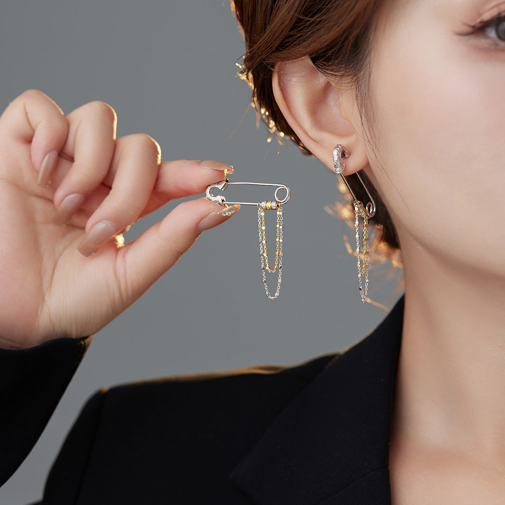 Pendientes de pin con patrón de hierba Tang de plata de ley S925