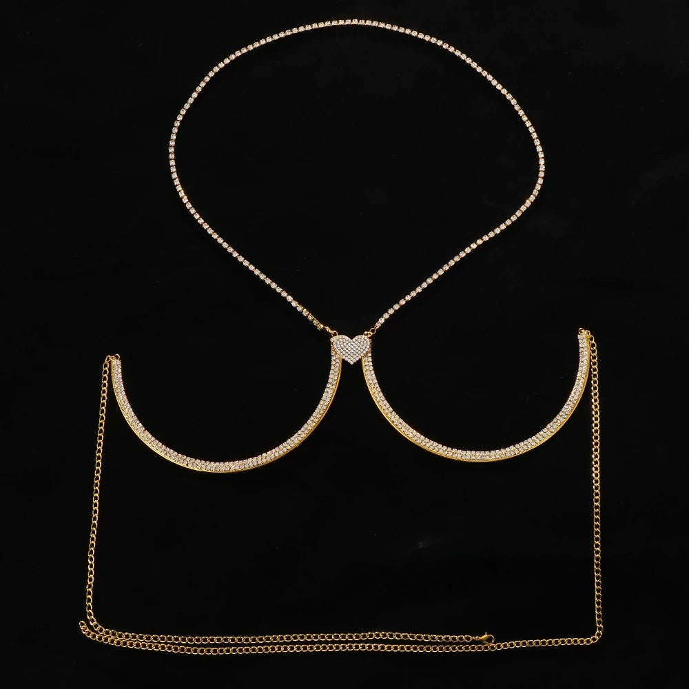 Cadena de cuerpo con diamantes de imitación tipo halter para playa, joyería, discoteca, cofre de amor
