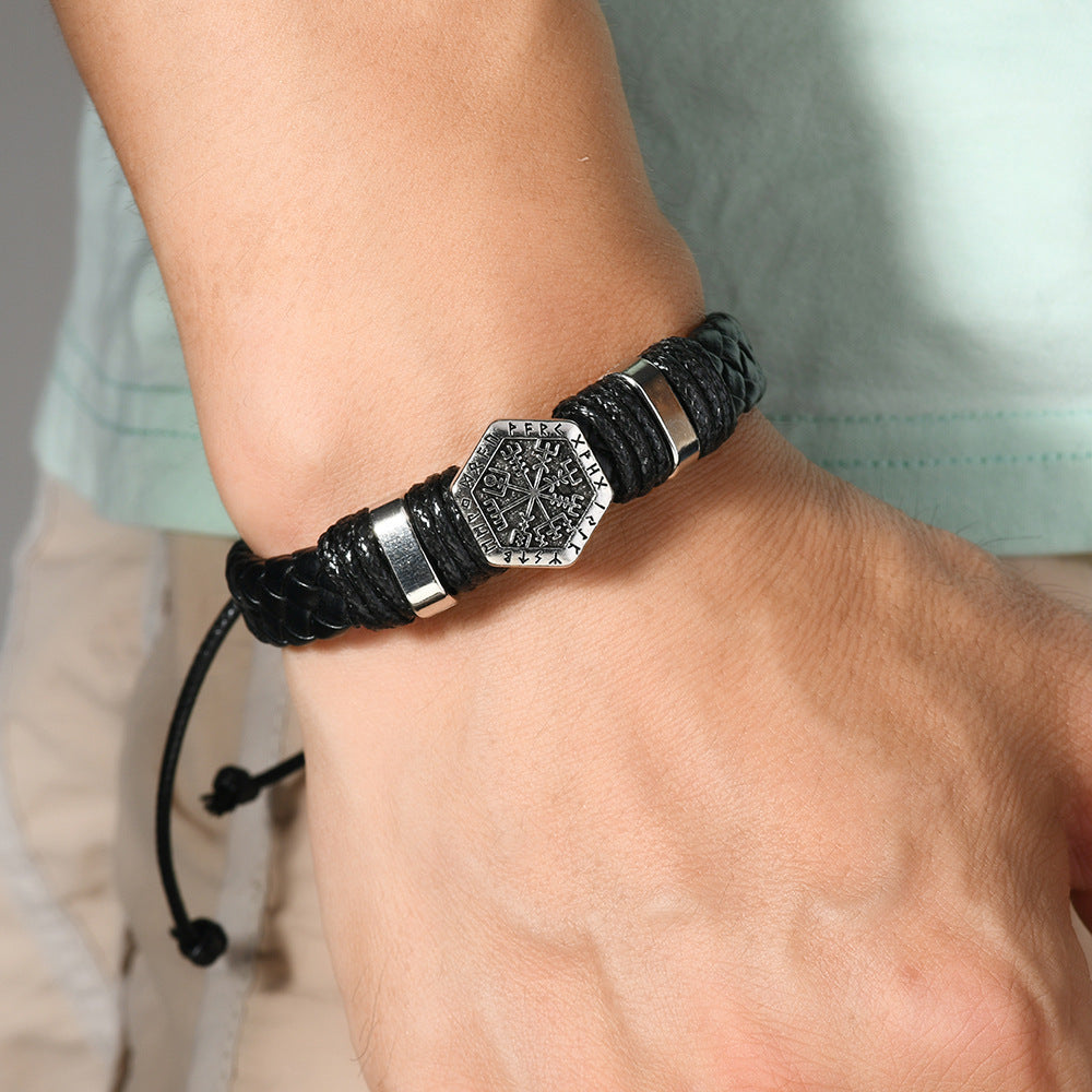 Retro Personality Trendy Oracle Compass Pu Leather Pull-out Men's And Women's Bracelet