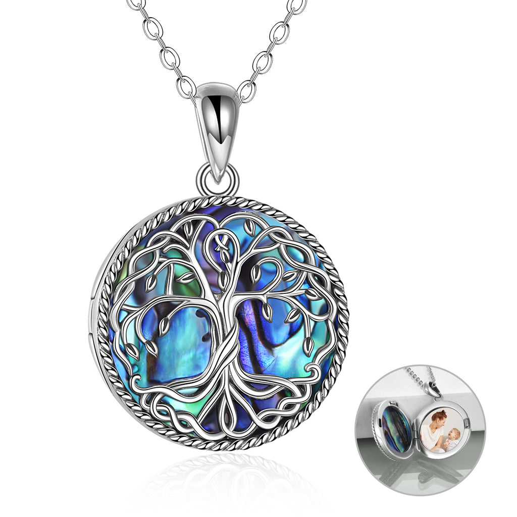 Baum des Lebens Medaillon Halskette Schmuck für Frauen Sterling Silber Keltischer Lebensbaum Abalone Muschel Medaillons Schmuck Geschenke für Mutter Tochter