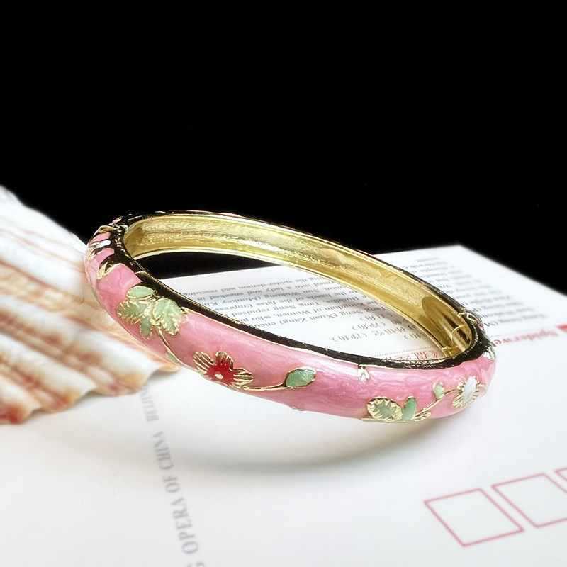 Pulsera de esmalte floral fino de museo