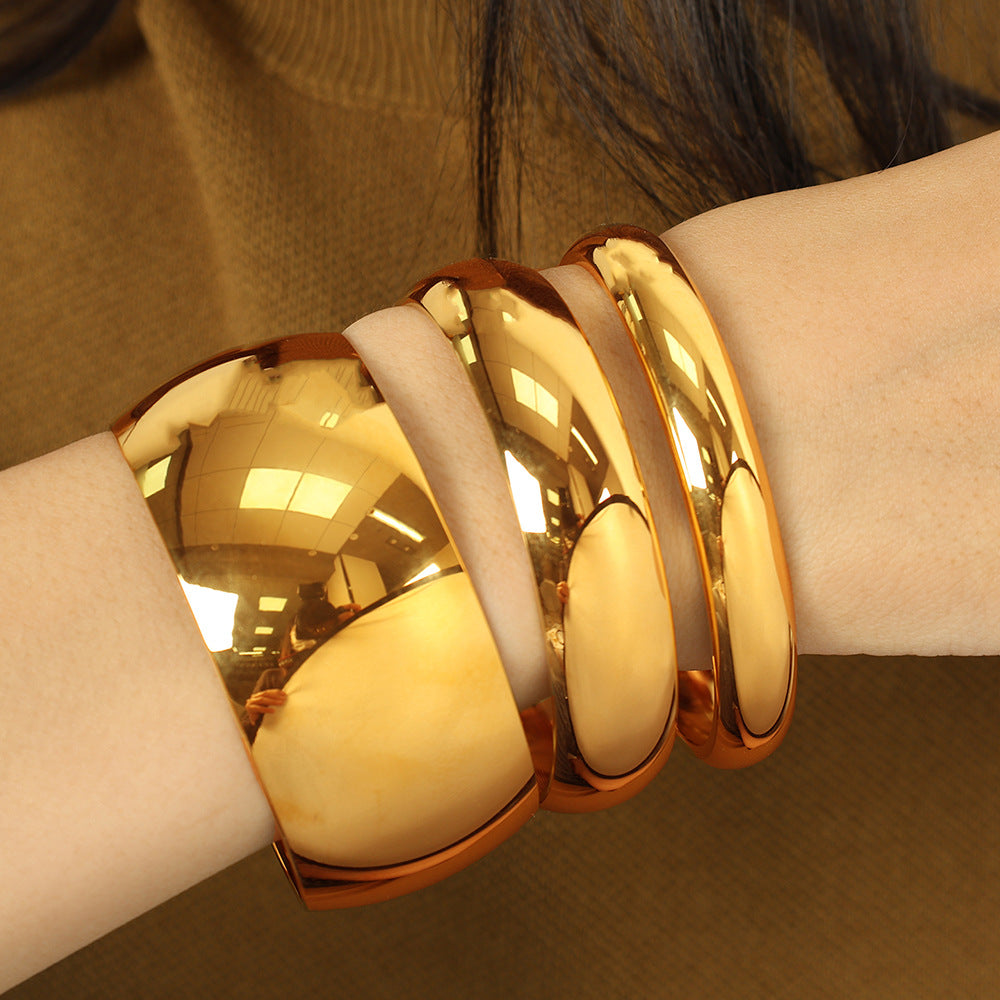 Metal Glossy Surface Simple Bracelet Wide Face