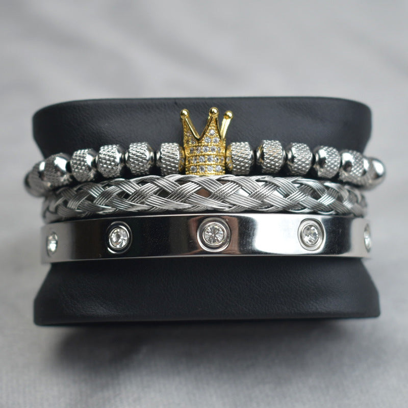 Malla Tejida En Espiral Con Corona De Bola De Piña Y Pulsera Digital Con Diamantes