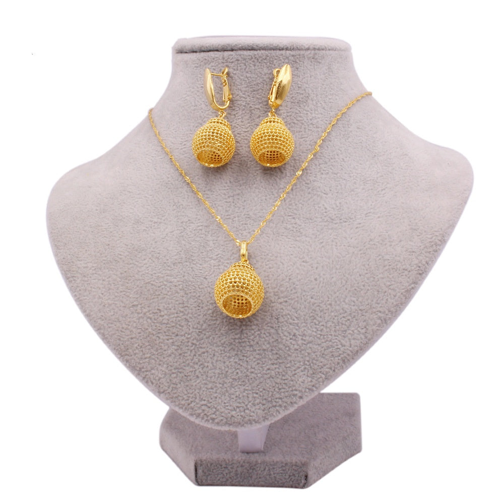 Damen 24K Gold Braut Halskette Anhänger Schmuck Set