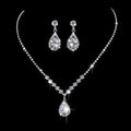 Juego de joyas de collar y aretes de gota de agua de circón con diamantes completos brillantes