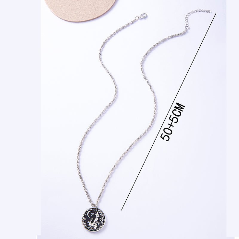 2023 New Cute Moon Rabbit Grass Antique Silver Pendant Necklace