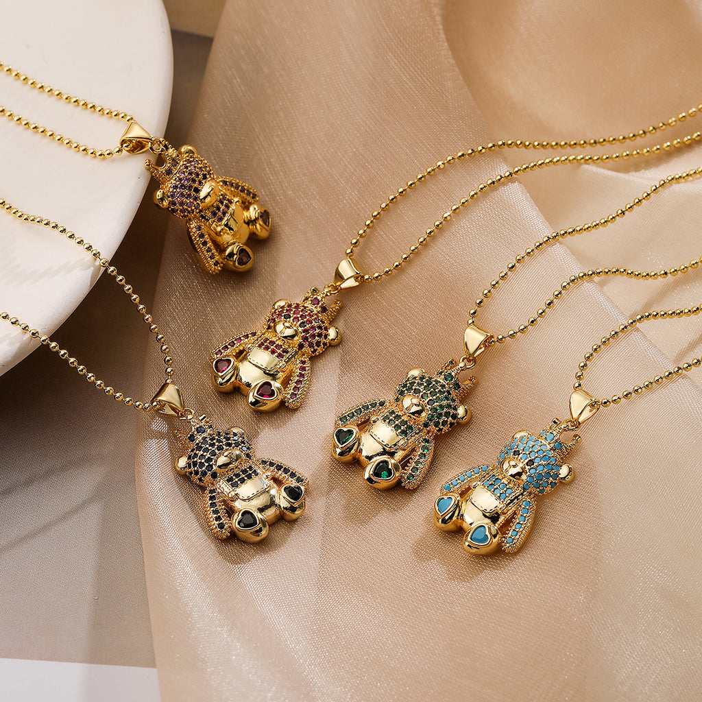 Fashion Hollowed-out Full Zircon Leopard Head Pendant Necklace