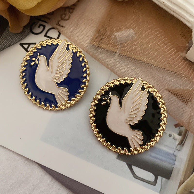 Broche de Esmalte en Gota de Aceite Paloma de la Paz Literatura Vintage para Mujer