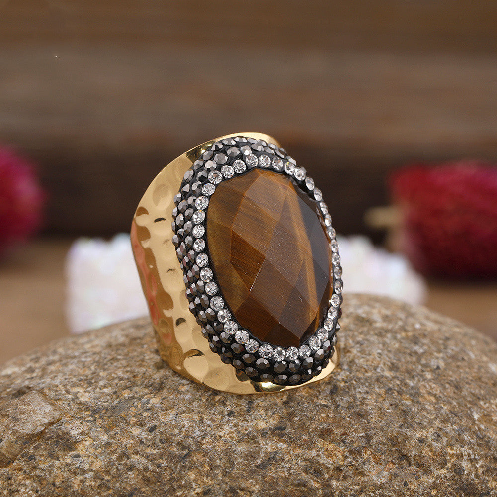 Damen Strass Natur Türkis Ring Schmuck