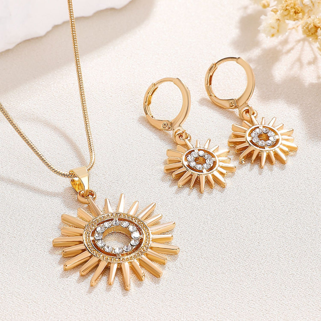 Sonnenblumen-Ohrringe, Halskette, Schmuckset für Damen