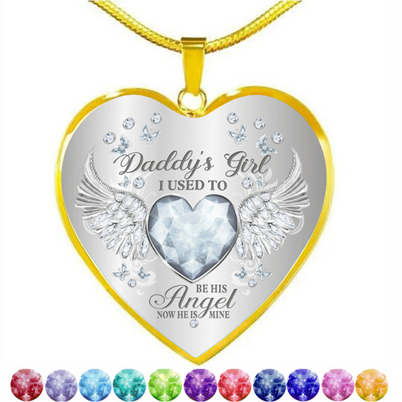 Collar de epoxy con colgante de corazón y alas de ángel con piedra de nacimiento de 12 colores