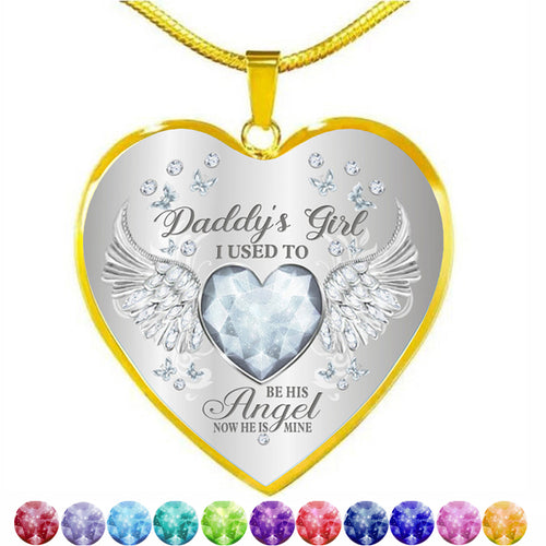 12 Colors Birthstone Angel Wings Heart Pendant Epoxy Necklace