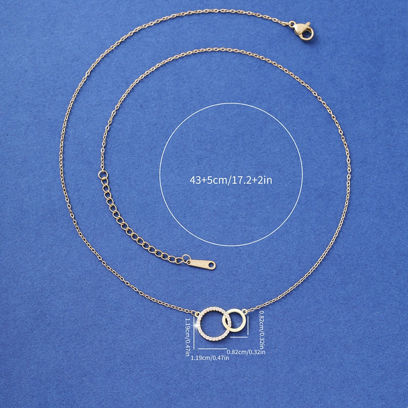 Women's Simple Design Asymmetrical Size Double Ring Clavicle Necklace Versatile