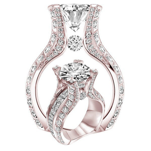 Anillo de compromiso ovalado de circón con baño de oro rosa