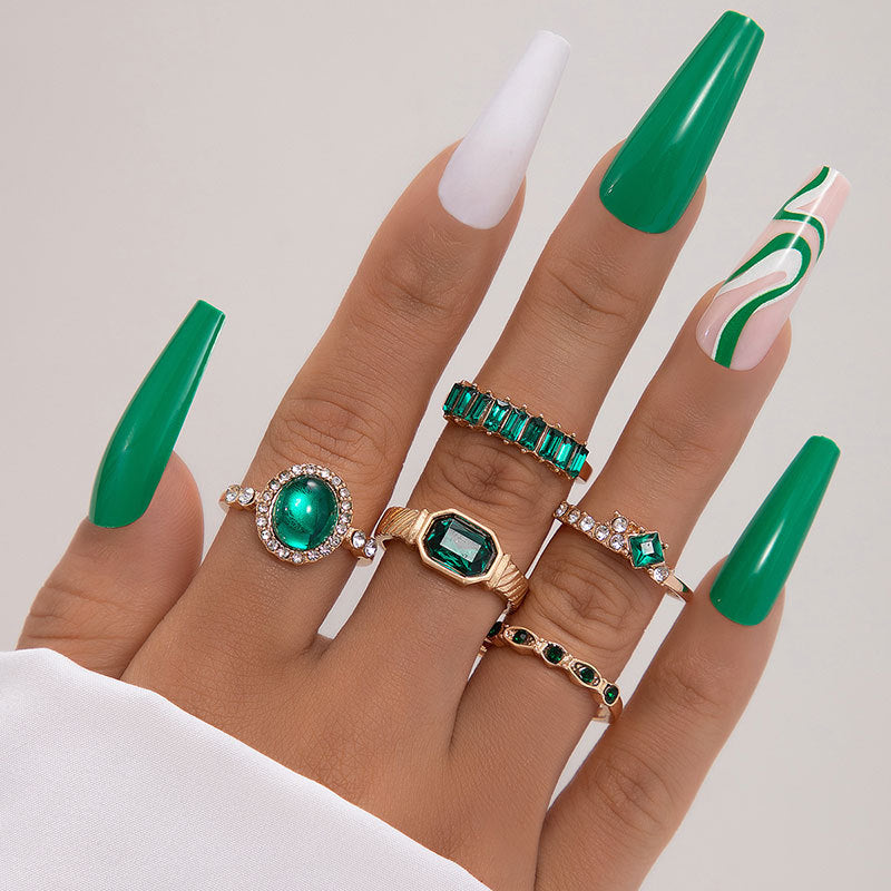 Ring-Set „Metal Emerald Diamond Love Palm“