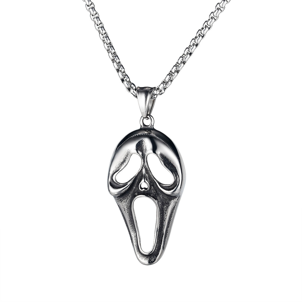 Collar de acero inoxidable con colgante de calavera gritando y personalidad