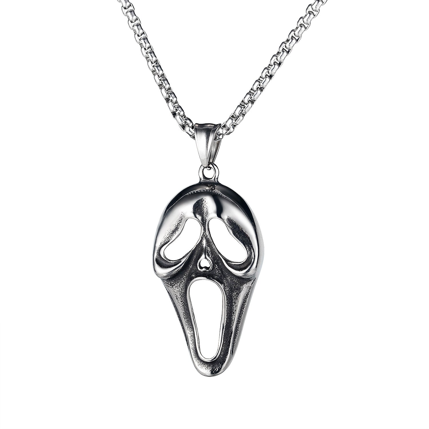 Collar de acero inoxidable con colgante de calavera gritando y personalidad
