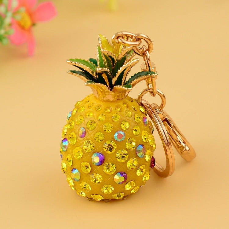 Llavero de coche de piña de diamante completo bonito para mujer