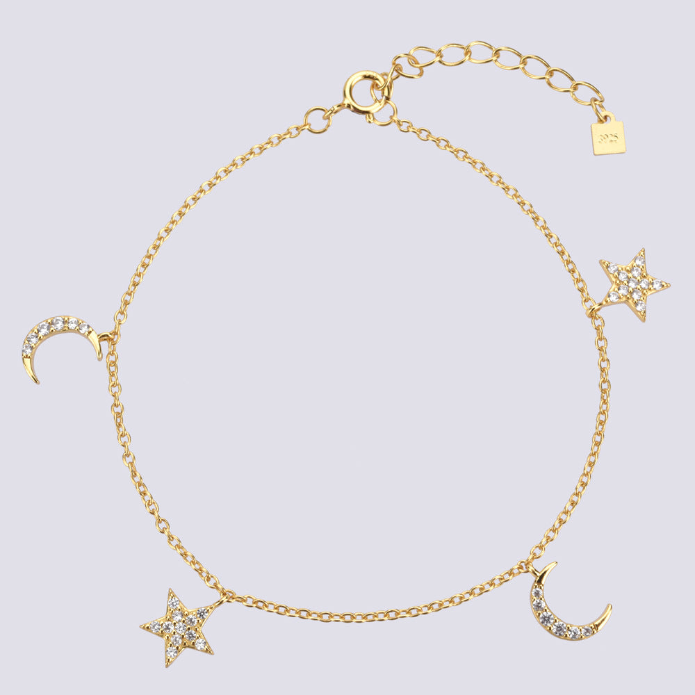 Star Moon Sterling Silver Women's Bracelet