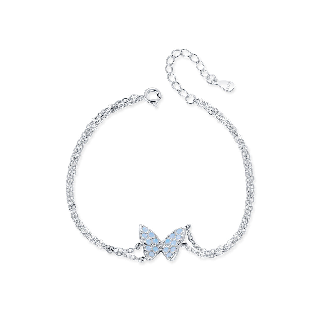 S925 Silver Double-layer Bracelet Exquisite Beautiful Crystal Butterfly