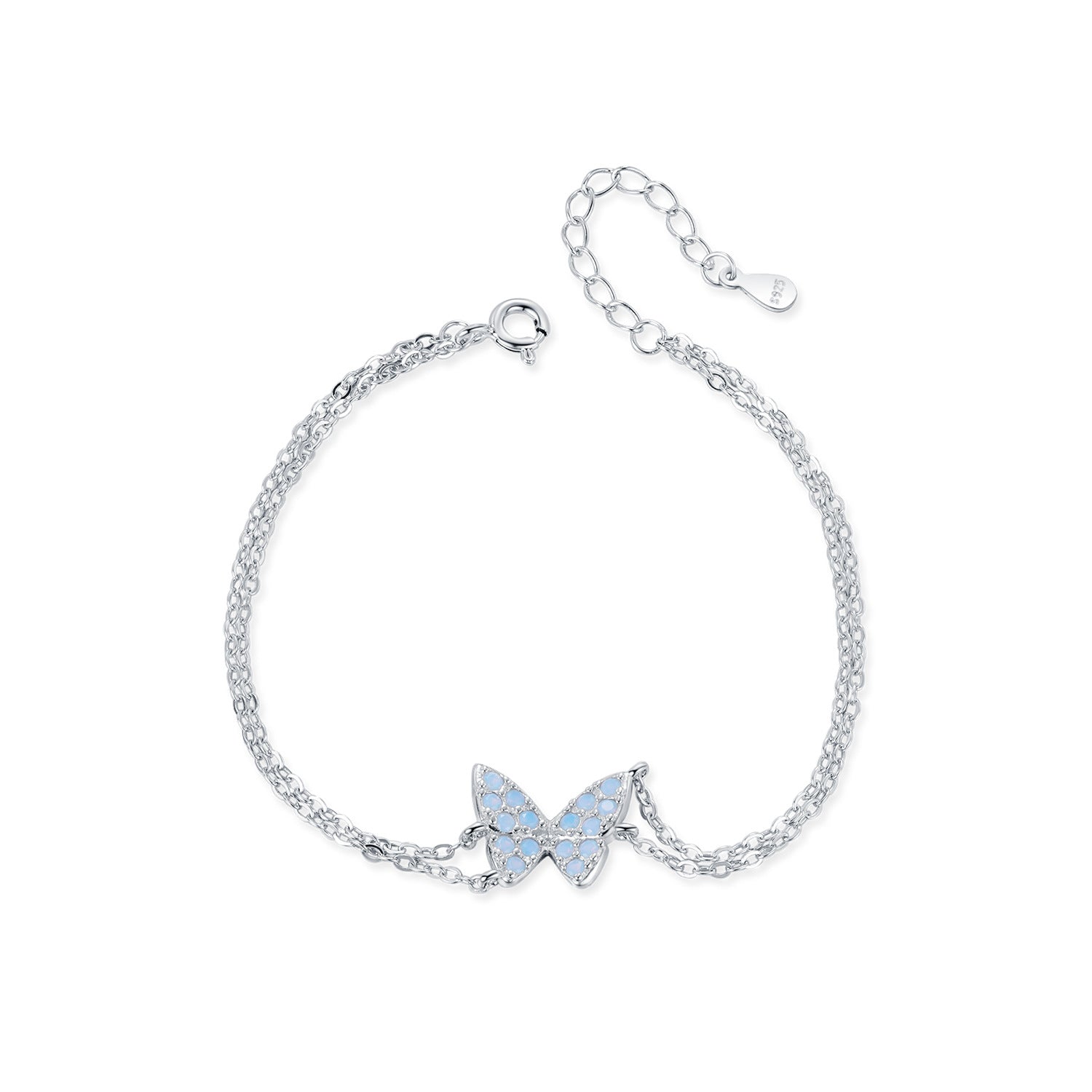 S925 Silver Double-layer Bracelet Exquisite Beautiful Crystal Butterfly