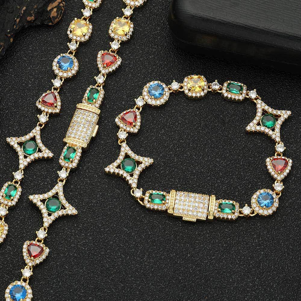 Jewelry Ornament Hip Hop Color Gemstone Necklace Bracelet