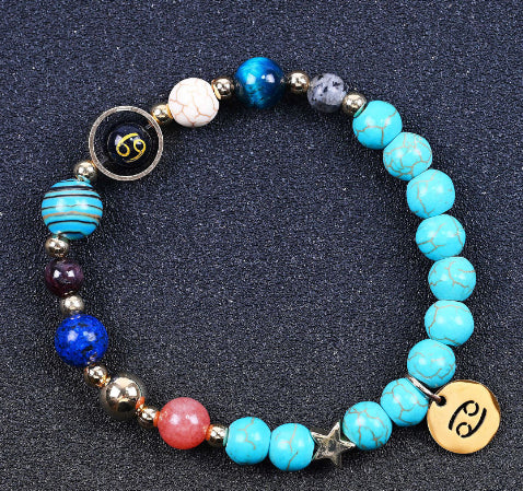 Pulsera de Cuentas de Turquesa de 8 mm con Diseño de Doce Constelaciones