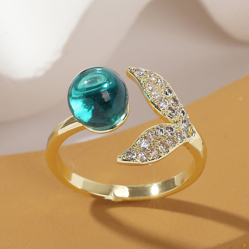 Kreativer Modeschmuck Einfacher Ozeanperlen-Meerjungfrauenschwanz-Ring