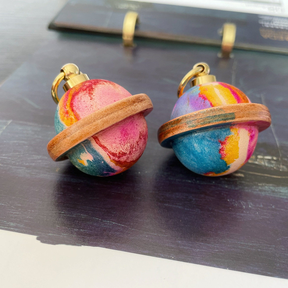 Login Planet Handmade Leather Car Keychain Ring Bell