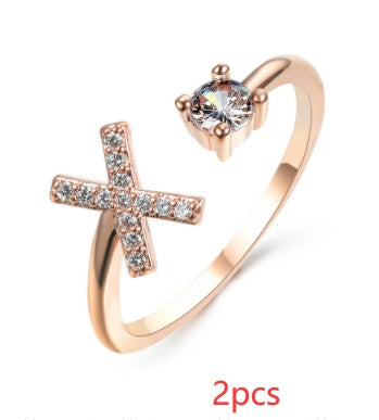 Nuevo Diseño Anillo Ajustable con Letra Inicial 26 Joyería de Moda para Mujeres Joyería Simple y Elegante