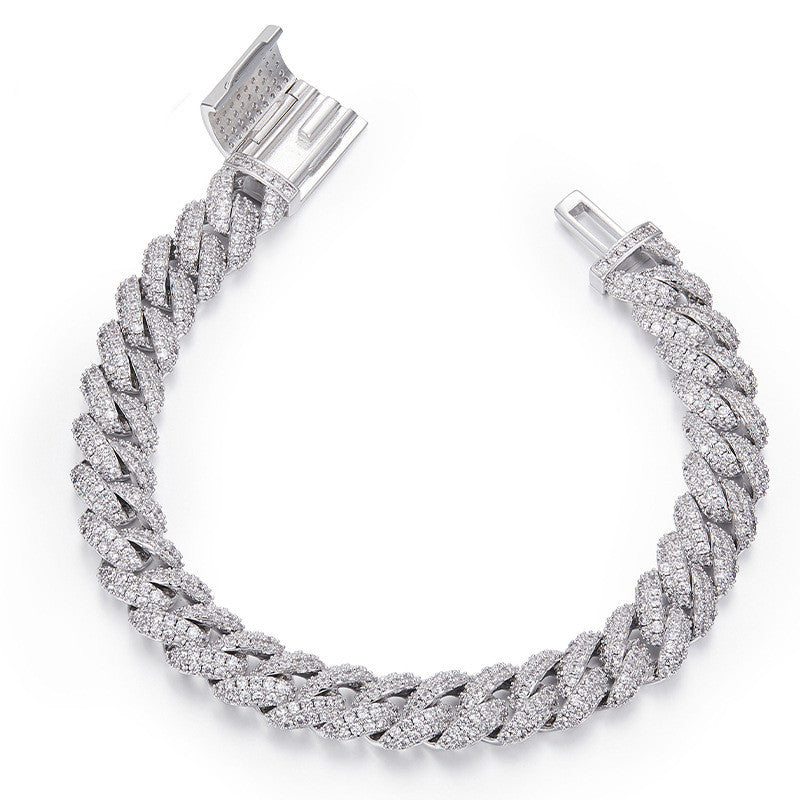 Pulsera o collar cubano de plata con diamantes de moissanita
