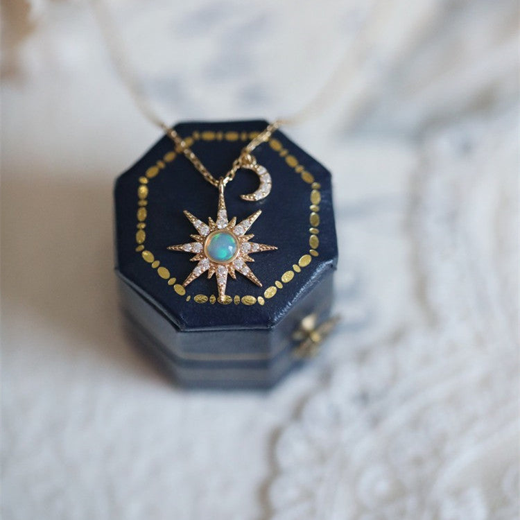 Natürliche Opal-Stern-Diamant-Halskette