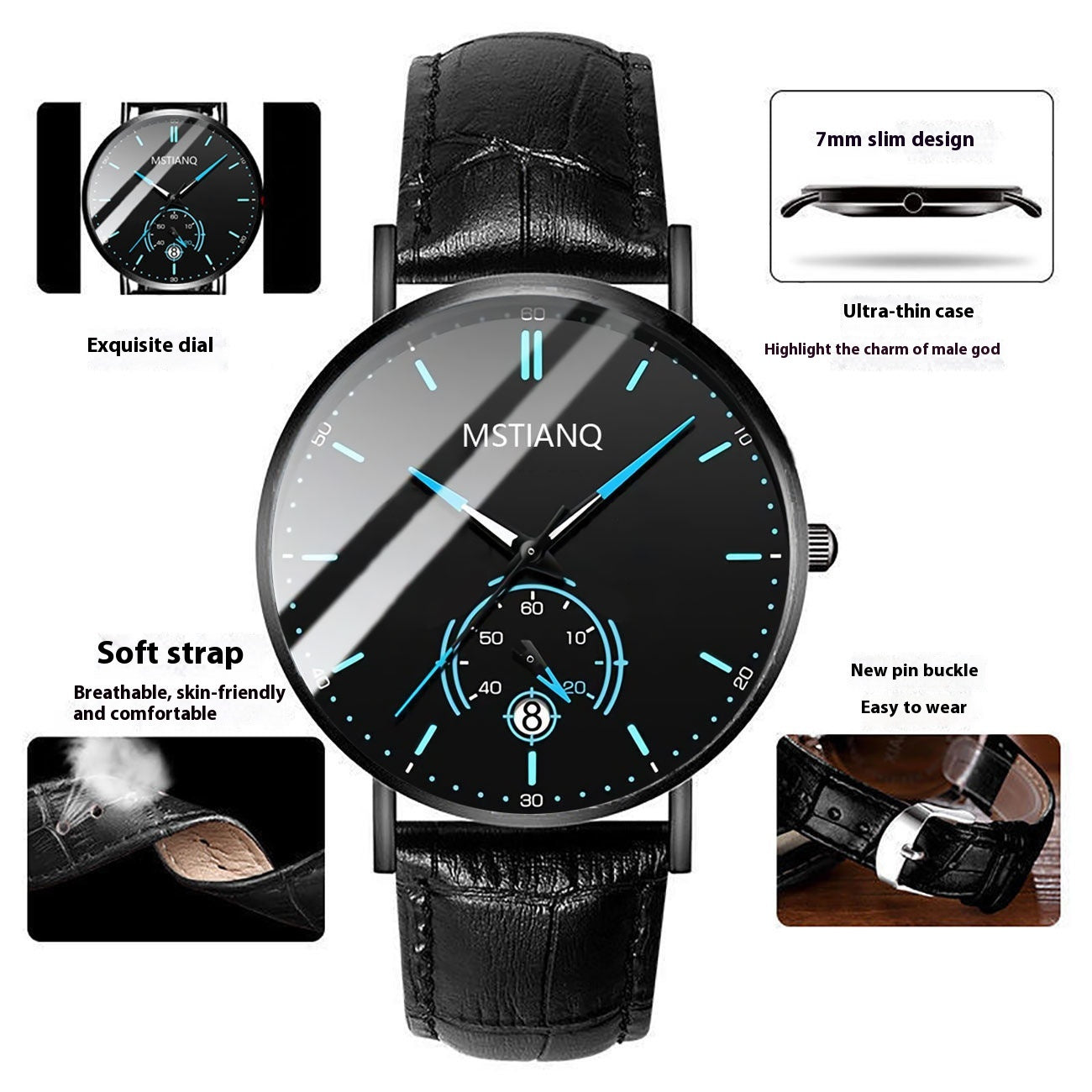 Armbanduhr Stylisch Schwarz Technologie Gürtel Raffinierter Stahl Koreanischer Lässiger Kalender
