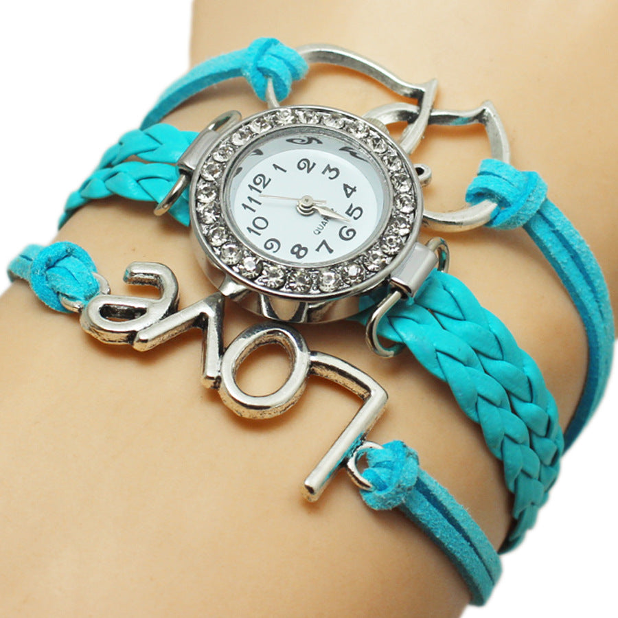 Legierung Liebe Doppelte Herzförmige Liebe Gewebte Mehrschichtige Uhr